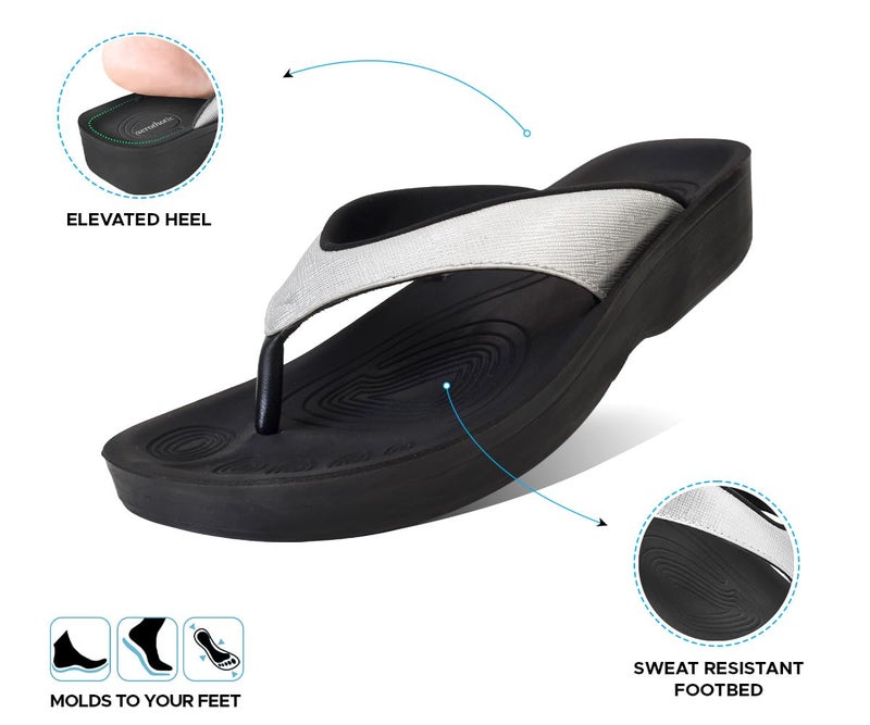 AEROTHOTIC Comfy Flip Flops for Women with Arch Support Orthotic Footbed Stylish Faux Leather Padded Straps with Soft Toe Post & Non-Slip Sole Slip On Casual Indoor and Outdoor Ladies Sandals (Matt Silver, SIze 8) - Image 4