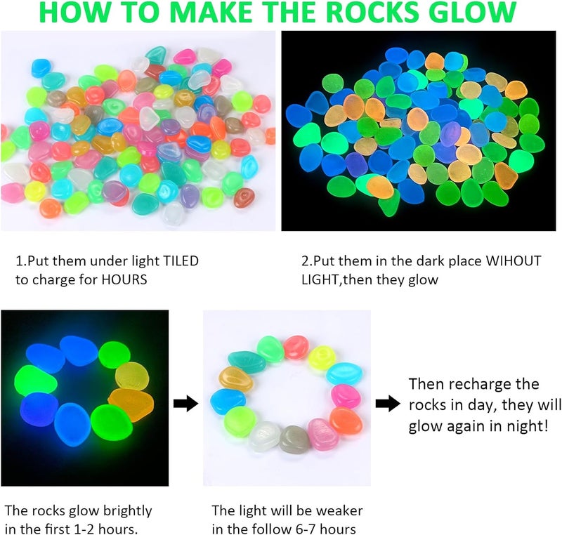 100 pieces of luminous stone, luminous garden pebble stone, luminous stone outdoor decoration, garden lawn, aquarium, trail, path, fish tank (mixed color) - Image 3