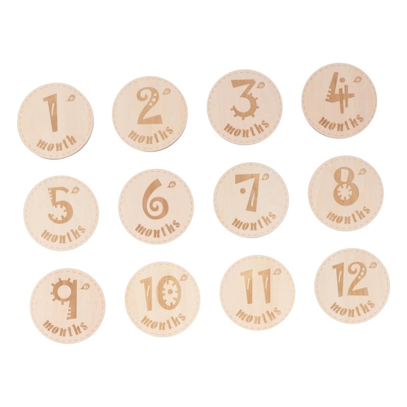 Wooden Milestone Cards Set 12Pcs Newborn Photography Props Monthly Growth Signs - Image 2