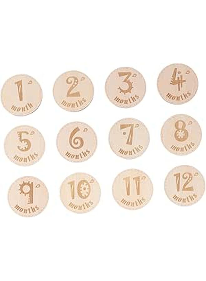 Wooden Milestone Cards Set 12Pcs Newborn Photography Props Monthly Growth Signs - Image 1