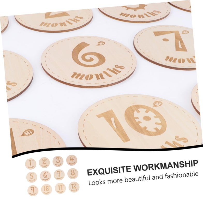 Wooden Milestone Cards Set 12Pcs Newborn Photography Props Monthly Growth Signs - Image 3
