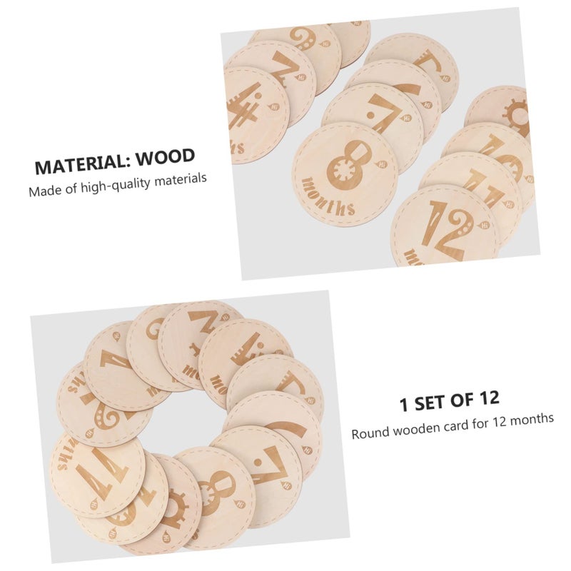 Wooden Milestone Cards Set 12Pcs Newborn Photography Props Monthly Growth Signs - Image 5