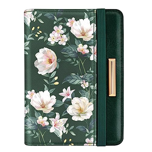 Coco Rossi Passport Holder Cover, RFID Travel Wallet Credit Card Holder Cute Green Floral Passport Book Holders for Women with Elastic Band and Golden Metal Decoration, Alpine Green - Image 1