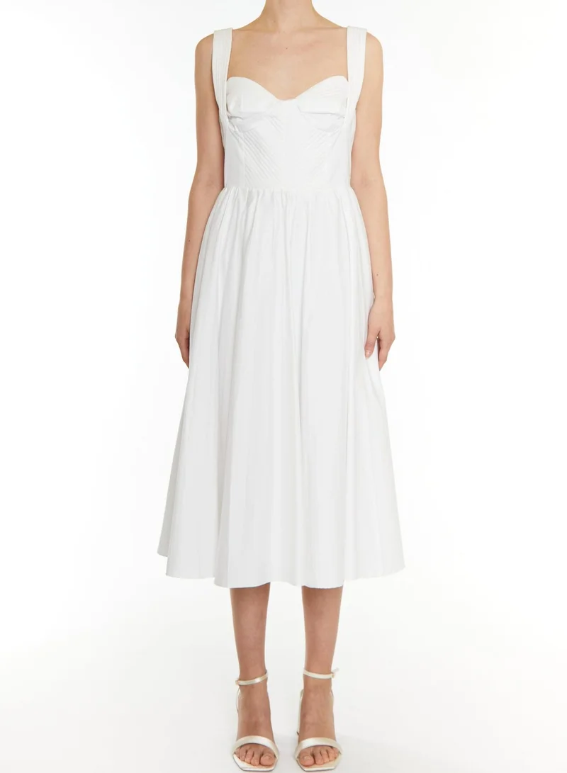 Hannah White Pleated Corset Midi Dress
