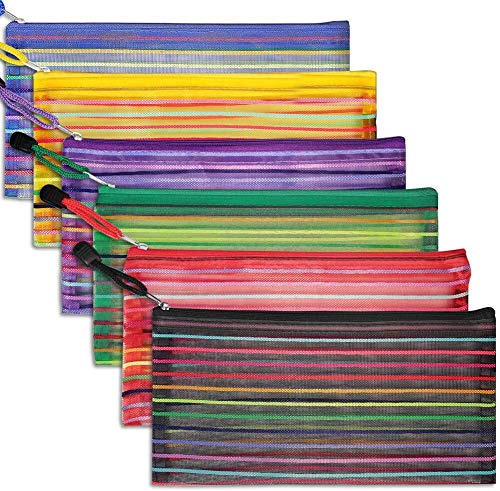 selizo 6 Pcs Pencil Pouch Plastic Pencil Cases Zipper Mesh Pouch Bag for Office Pen Cosmetic Makeup