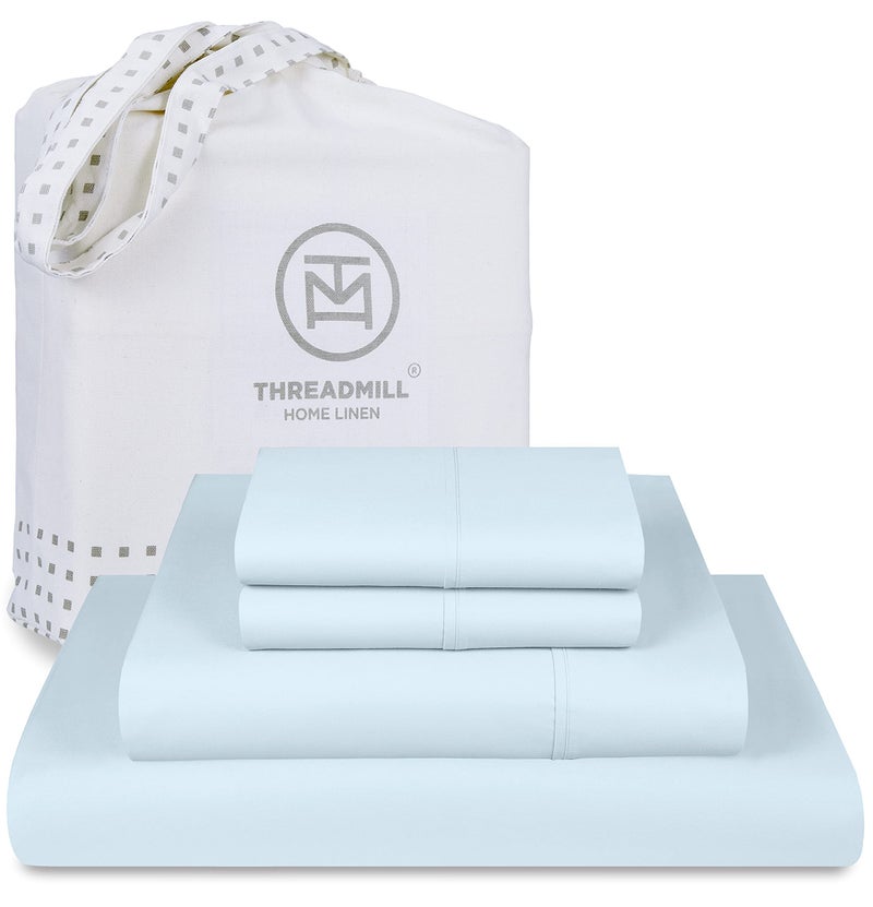 Threadmill Cotton Queen Sheet Set  500 Thread Count Bed Sheets  100% Cotton Sheets Set for Queen Size Bed  Smoother Than Egyptian Cotton Claims  4 Pc Set with Deep Pockets  Light Blue - Image 1