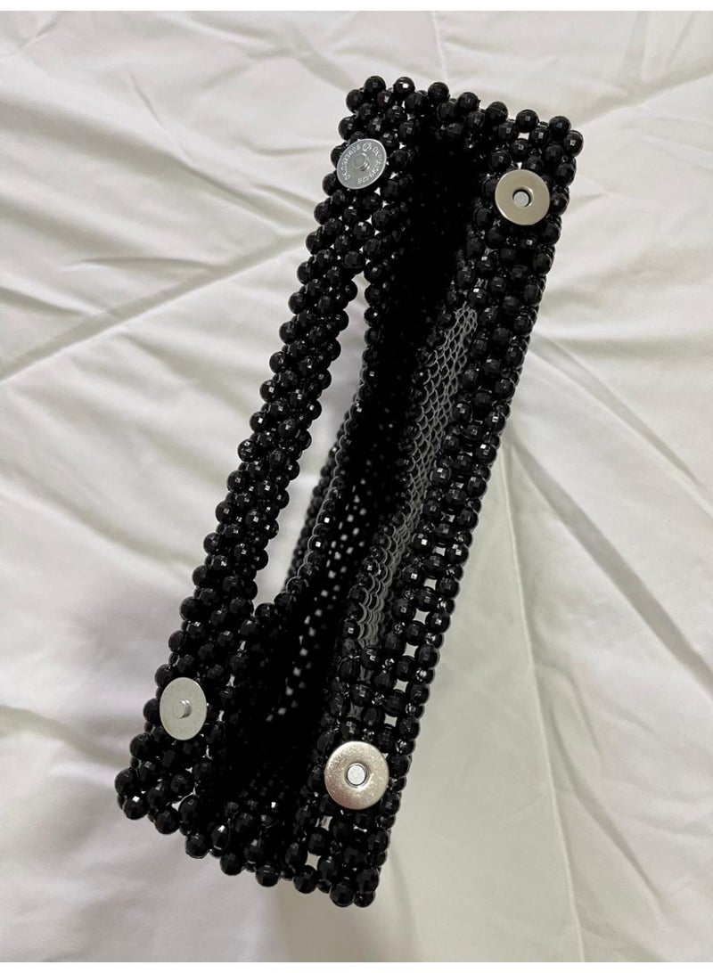Women's Elegant Black Beaded Casual Handbag - Image 2