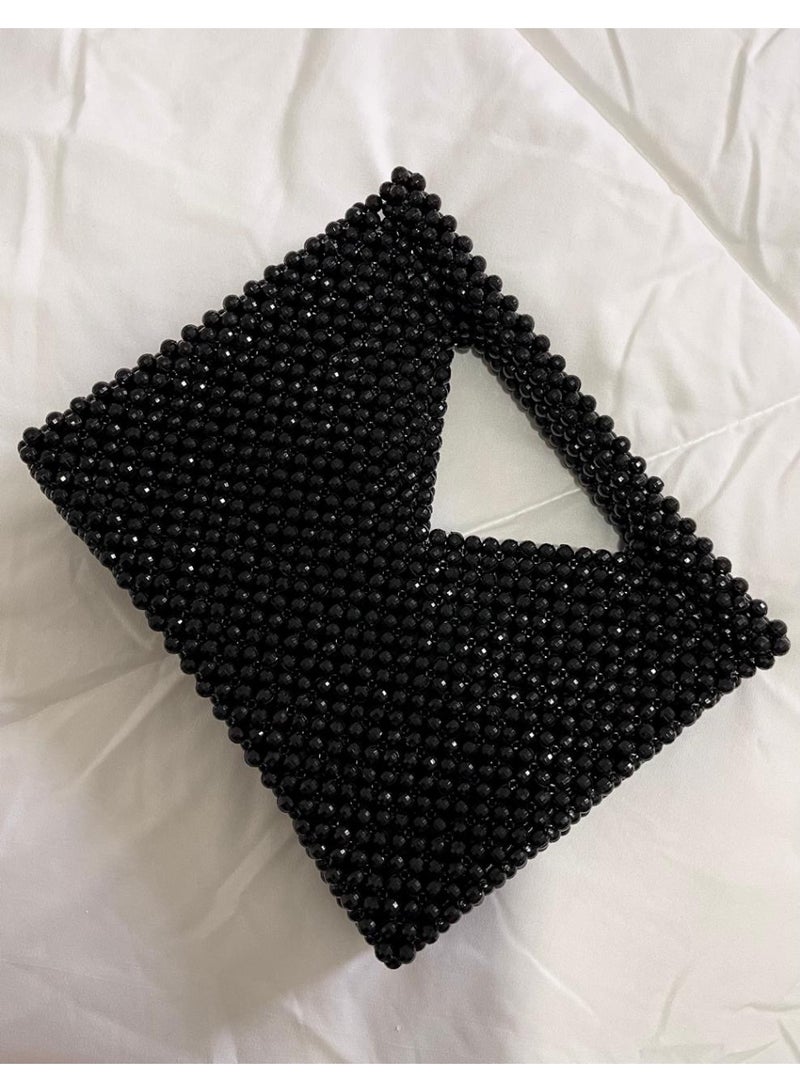 Women's Elegant Black Beaded Casual Handbag - Image 1