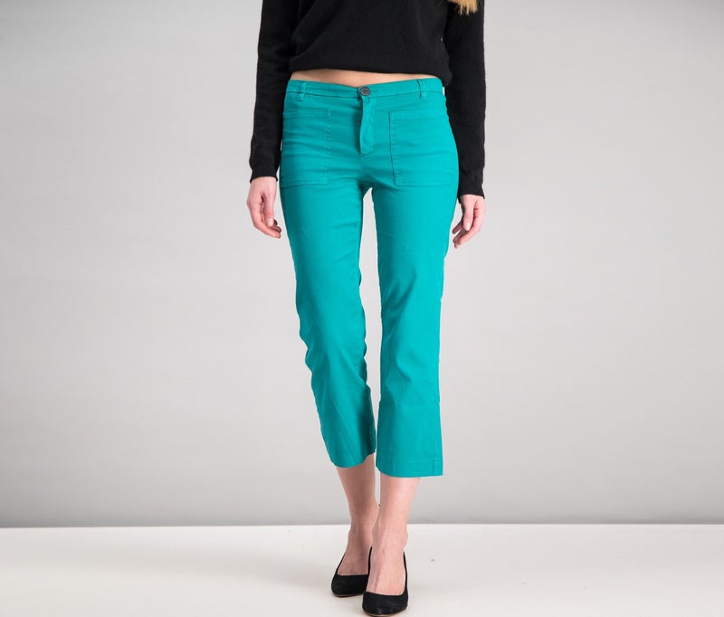 MANGO Women Cotton Crop Trousers, Pastel Green  - Image 1