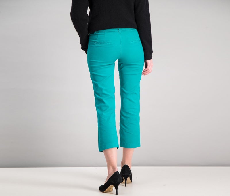 MANGO Women Cotton Crop Trousers, Pastel Green  - Image 2