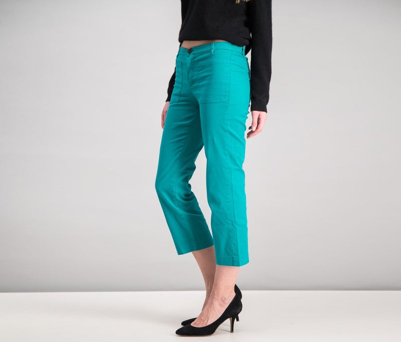 MANGO Women Cotton Crop Trousers, Pastel Green - Image 2