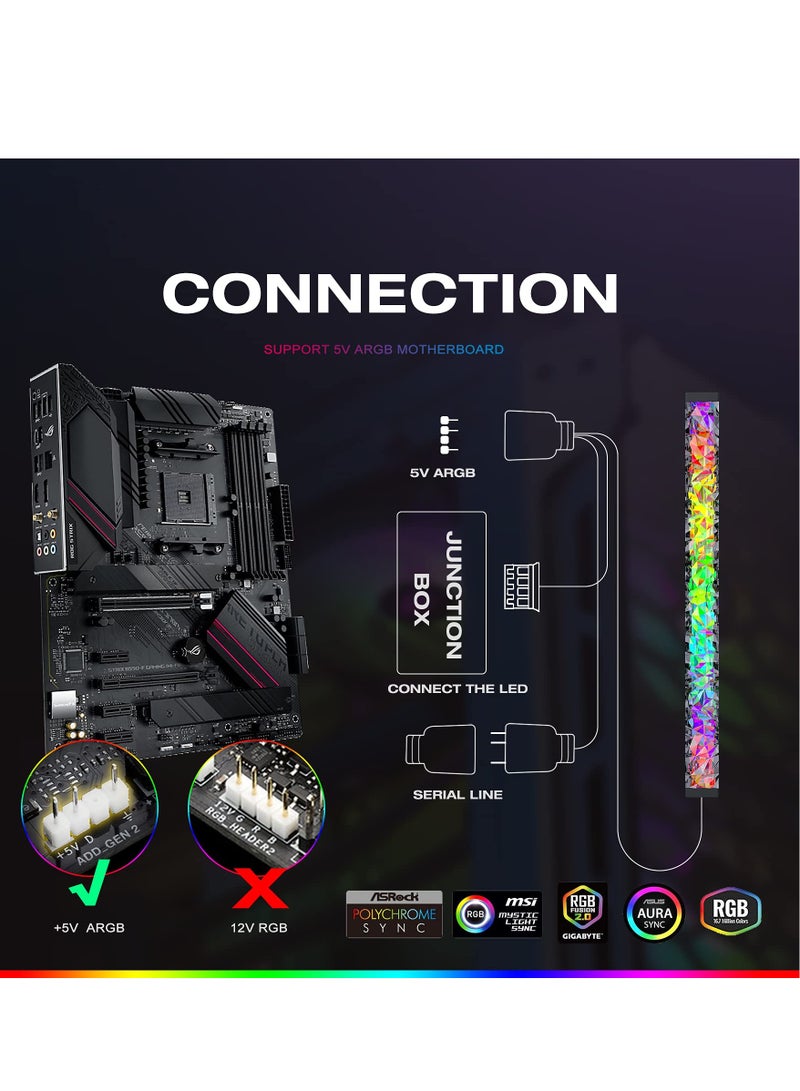 SYOSI شريط LED ARGB من الأكريليك لعلبة الألعاب مع LED ARGB 5V 3-pin ومحول رأس 4-pin، متوافق مع Aura SYNC وGigabyte RGB Fusion وMSI Mystic Light Sync (280MM) - Image 4