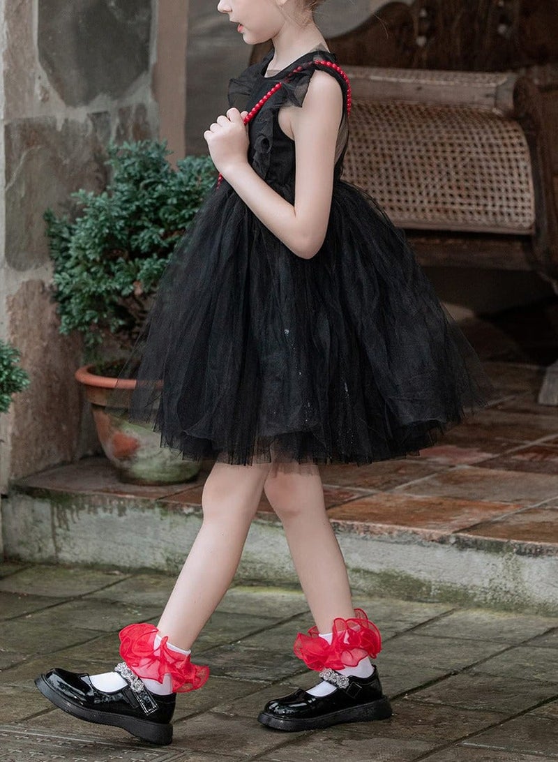 Y&D 5 Pairs Girls Lace Socks for 8-10 Years Old Cotton Children Double Ruffle Eyelet Sock Ruffled Dress Big Full Organza with Trim Pageant Fanfare Foldover Ankle Style  - Image 3