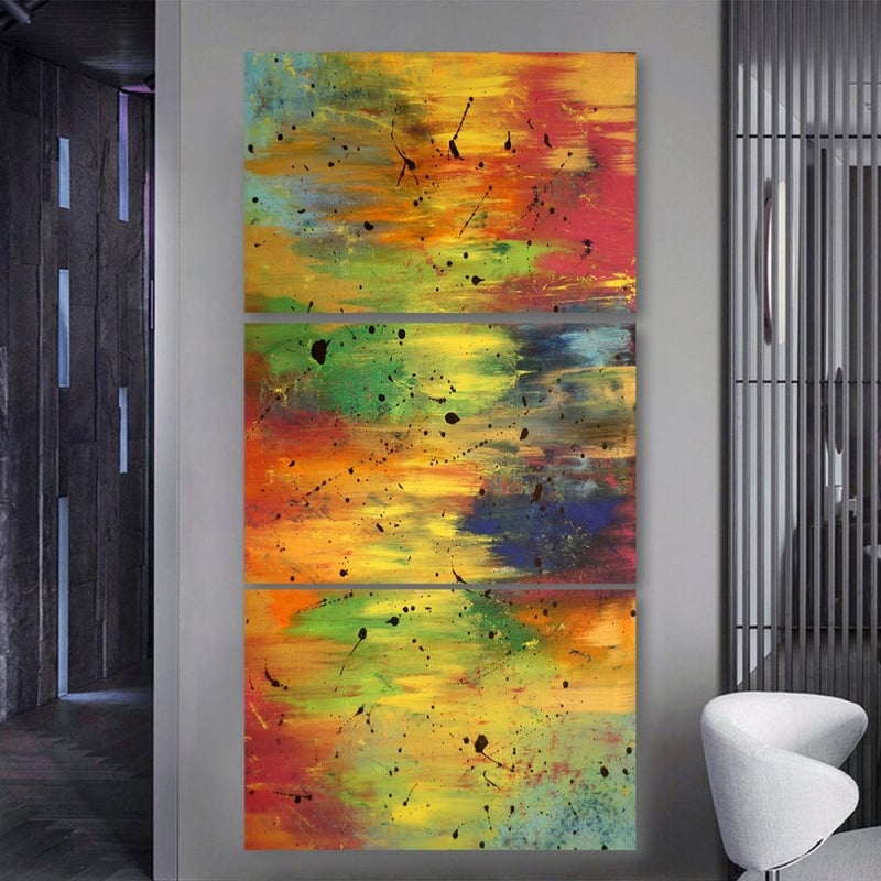 Marktna Three abstract canvas paintings with a hollow frame, measuring (150×70), three pieces - Image 1