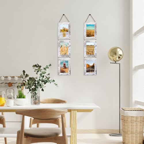 QUTREY 4x6 Picture Frames Collage, 3 Openings 4 x 6 Vertical Hanging Photo Frames Display 4 by 6 inch Pictures for Wall Decor, Distressed White - Image 5