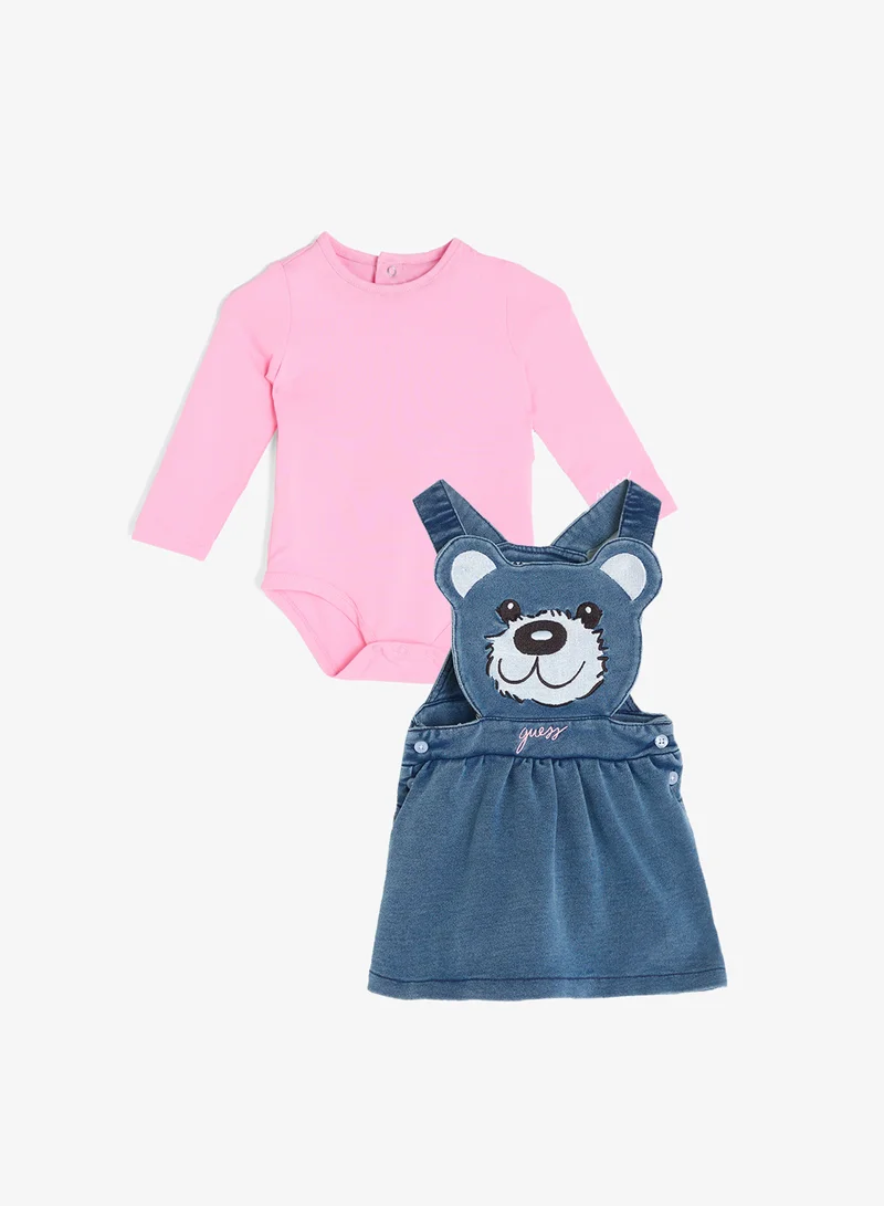Guess Kids Set: Long Sleeve Body + Knit Denim Skirt