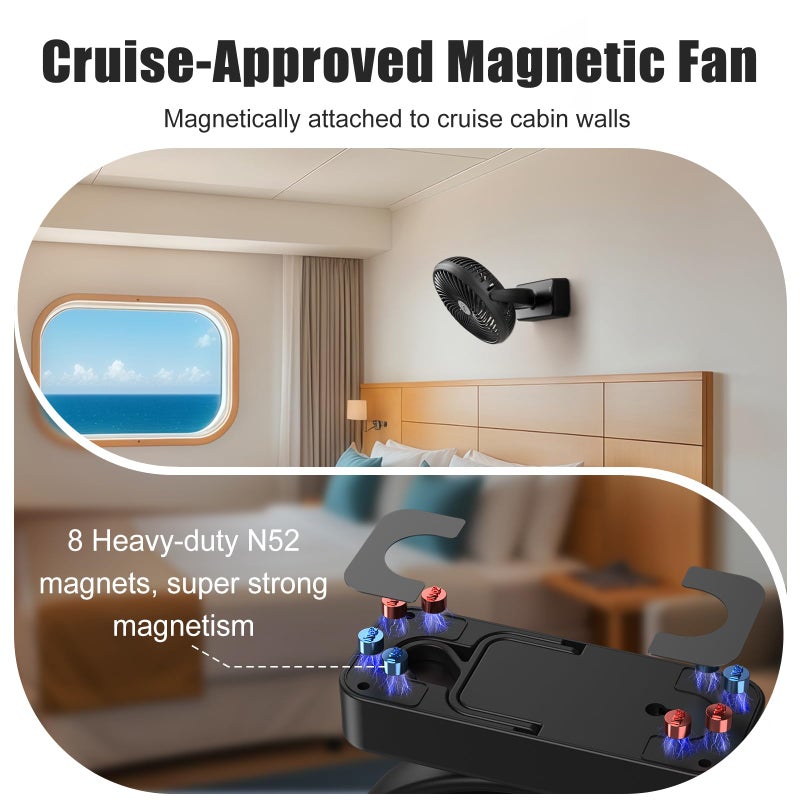 AMACOOL 10000mAh Magnetic Travel Fan for Sleeping, Cruise, Golf Cart, Ultra-Thin, Bottom Hook, Rechargeable Battery Powered, Ship Cabin Approved, Camping Travel Cruise Essentials 2026 2025 - Image 2