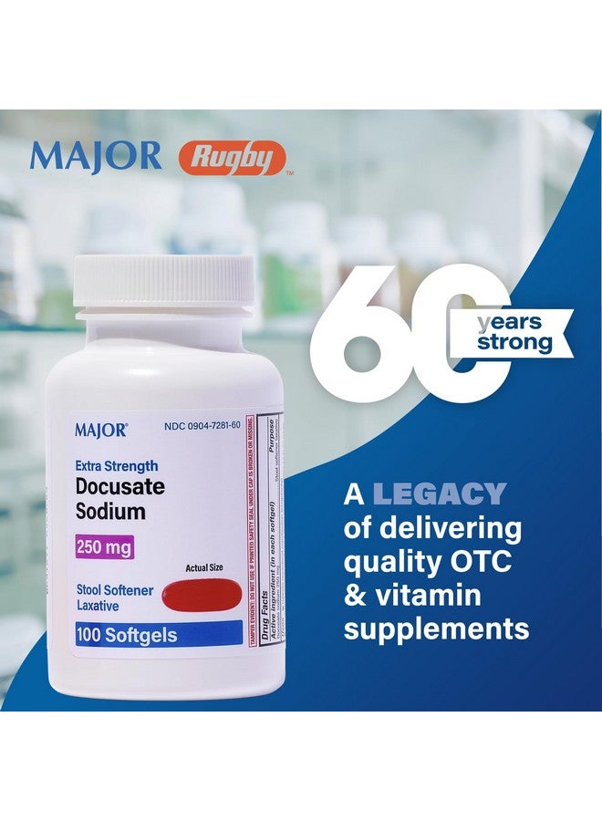 Major Pharmaceuticals MAJOR Docusate Sodium 250 mg - Extra Strength Stool Softener Laxative Softgels for Constipation Relief - Gentle Stool Softeners for Women, Men, and Kids Ages 12+ - 100 Softgels (2 Pack) - Image 1