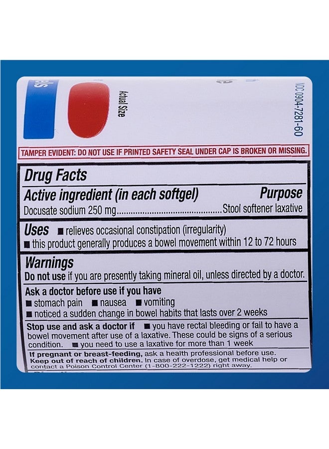 Major Pharmaceuticals MAJOR Docusate Sodium 250 mg - Extra Strength Stool Softener Laxative Softgels for Constipation Relief - Gentle Stool Softeners for Women, Men, and Kids Ages 12+ - 100 Softgels (2 Pack) - Image 4