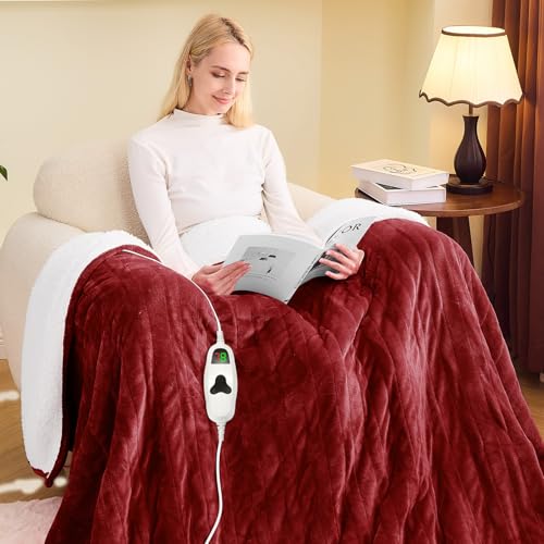 greenoak Heated Blanket Electric Full 72"X84", Heating Blanket with 10 Levels 1/2/4/6/8 Hours Auto-Off, Flannel Sherpa Soft Warm Heater Christmas Blanket,Red - Image 1