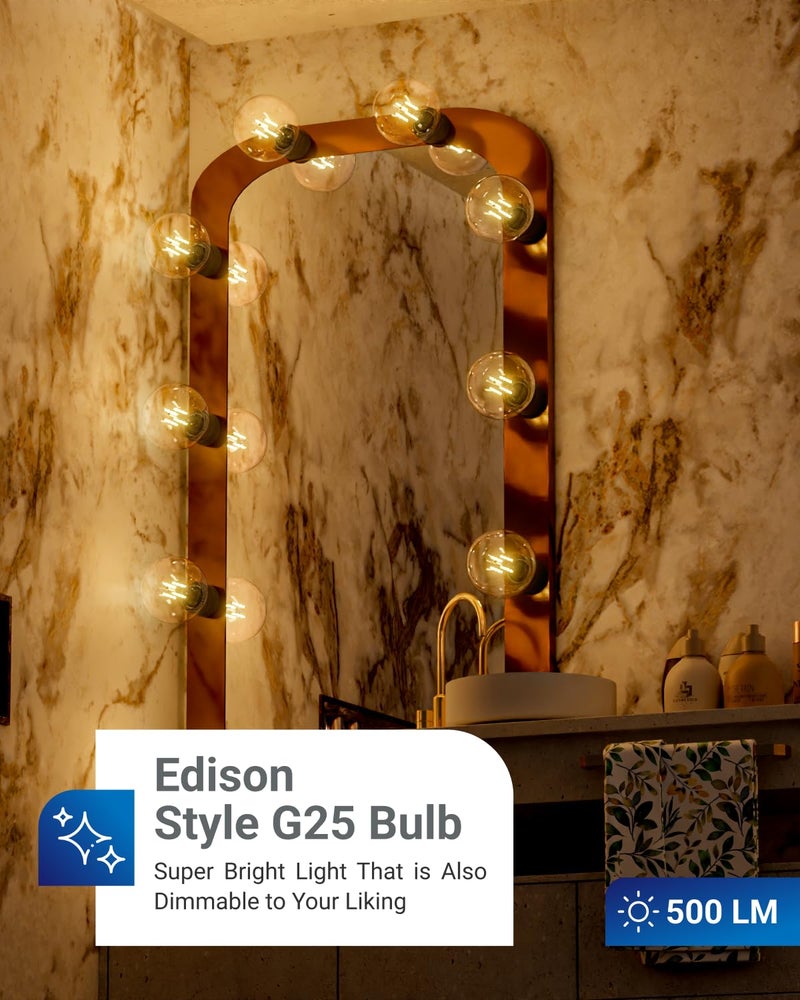 Sunco Lighting Sunco 10 Pack G25 Globe Light Bulbs LED Edison Vanity Light Bulbs, CRI90 2700K Soft White, Dimmable, 5W=60W, Clear Vintage Filament Globe, 500 Lumens, E26 Base Indoor Outdoor Clear UL - Image 2