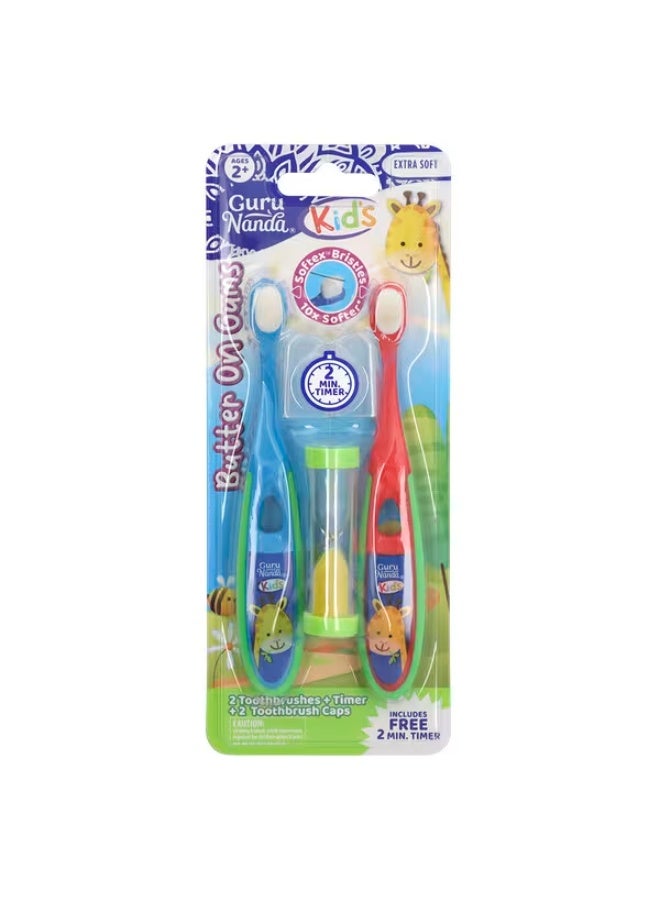 GuruNanda, Kids, Butter On Gums Toothbrush Set, Extra Soft, Ages 2+, 5 Piece Set