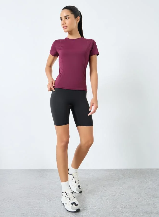 Styli Active Contour Stitch Detail Fitted Short Sleeve Top