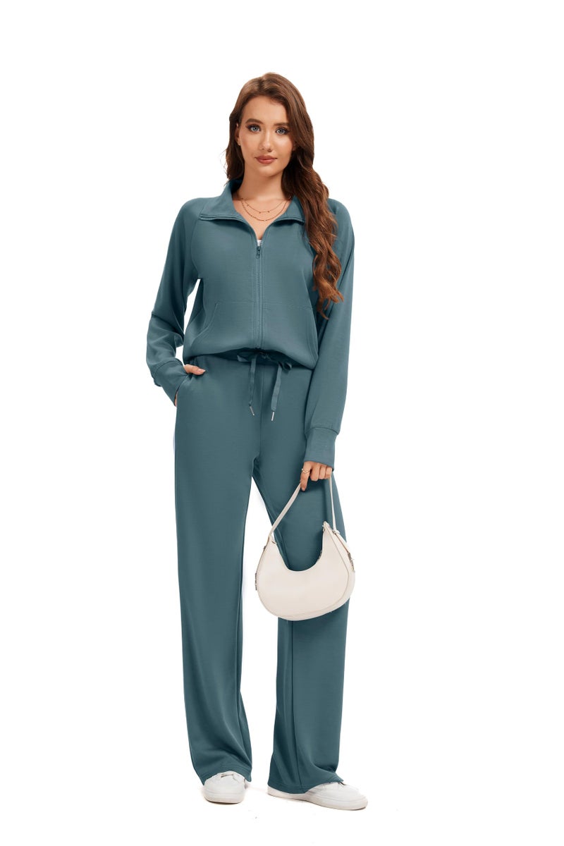 Sixstar Women Two Piece Outfits Sweatsuit Zip Up Sweatshirt Wide Leg Sweatpant Matching Travel Tracksuit Lounge Sets - Image 2
