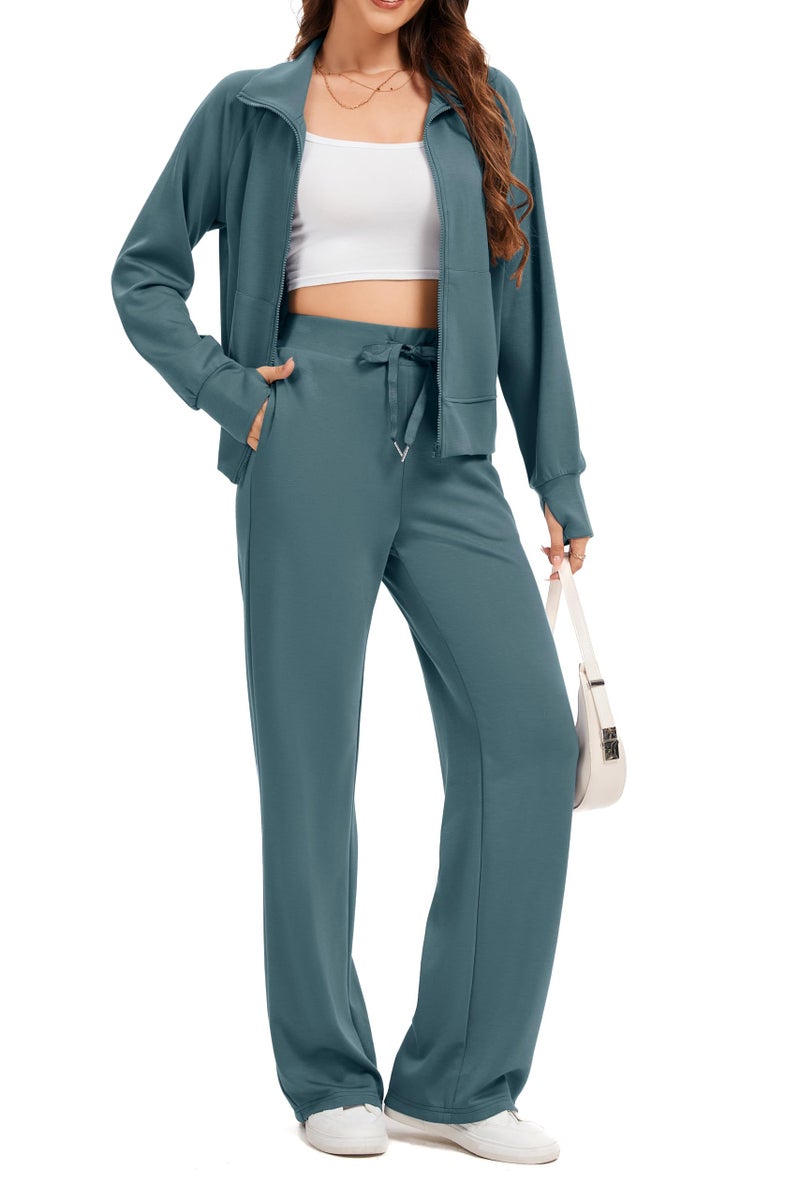 Sixstar Women Two Piece Outfits Sweatsuit Zip Up Sweatshirt Wide Leg Sweatpant Matching Travel Tracksuit Lounge Sets - Image 1