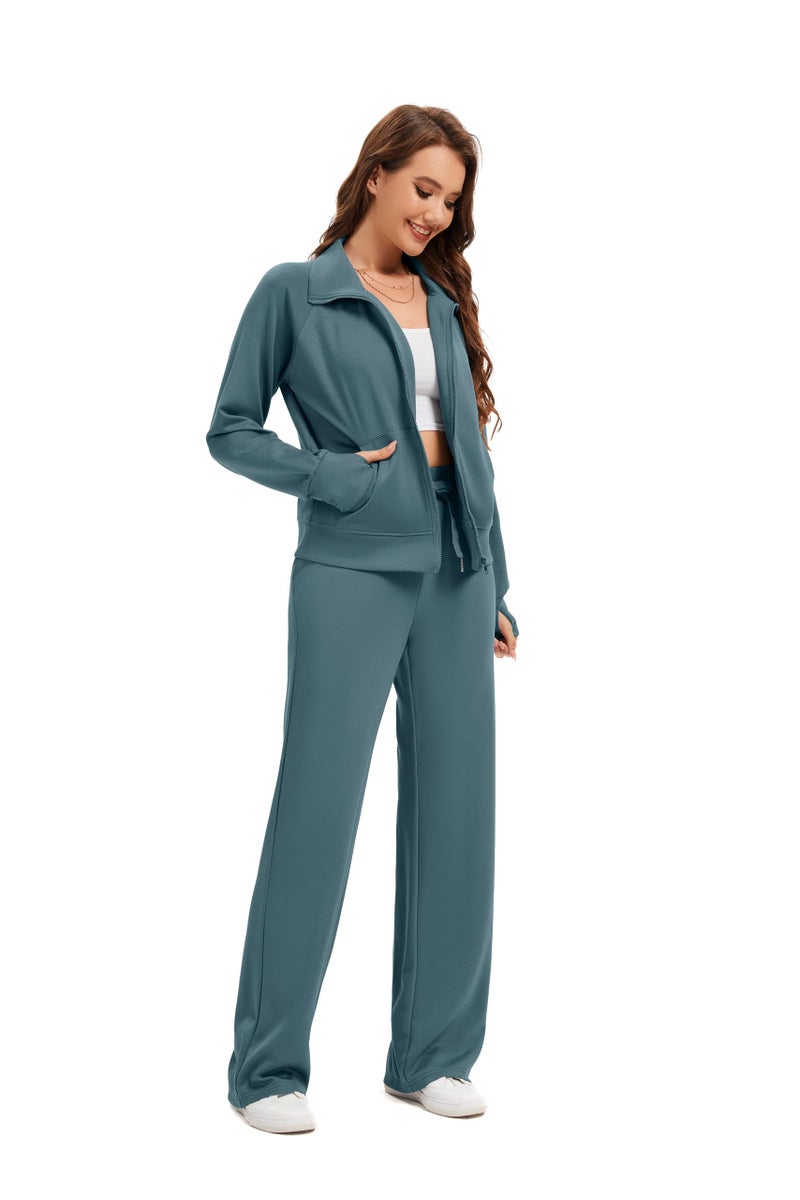 Sixstar Women Two Piece Outfits Sweatsuit Zip Up Sweatshirt Wide Leg Sweatpant Matching Travel Tracksuit Lounge Sets - Image 4