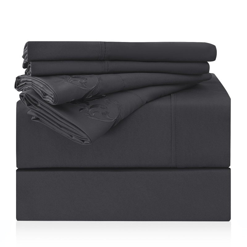 LONAVA California King Size Sheet Set - 6 Piece Hotel Luxury Wrinkle-Free Microfiber Sheet  Oeko-TEX Certified  Breathable & Elastic  16"" Deep Pockets  Deep Gray - Image 1