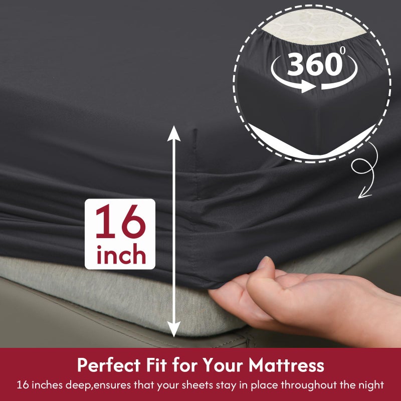 LONAVA California King Size Sheet Set - 6 Piece Hotel Luxury Wrinkle-Free Microfiber Sheet  Oeko-TEX Certified  Breathable & Elastic  16"" Deep Pockets  Deep Gray - Image 3