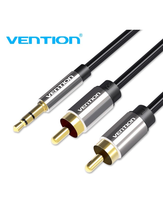 VENTION 3.5mm Male to 2RCA Male Audio Cable  Black Metal Type Model # BCFBD - Image 1