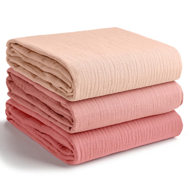 Comfy Cubs Muslin Swaddle Blankets Pack of 3, 42 x 42 Inch Soft 100% Cotton Baby Blanket Set, Large Wraps for Newborns - Self-Soothing Swaddles for Newborns - Blush, Bold Blush, Dusty Rose - Image 1