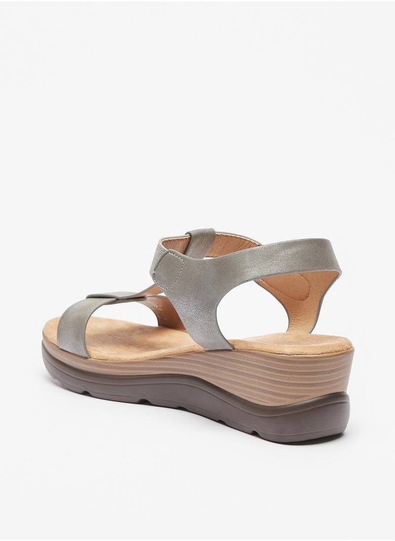 Flora Bella By Shoexpress - Womens Solid Open Toe Sandals with Wedge Heel and Hook and Loop Closure - Image 1