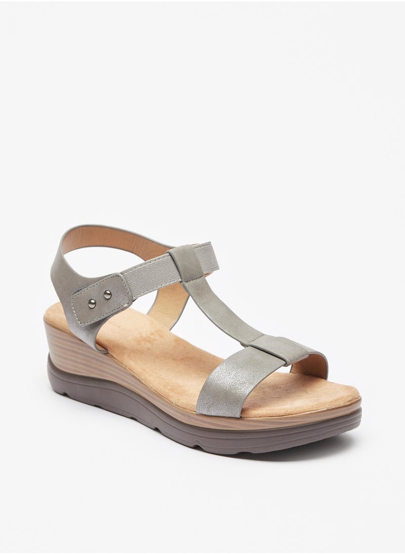 Flora Bella By Shoexpress - Womens Solid Open Toe Sandals with Wedge Heel and Hook and Loop Closure - Image 1