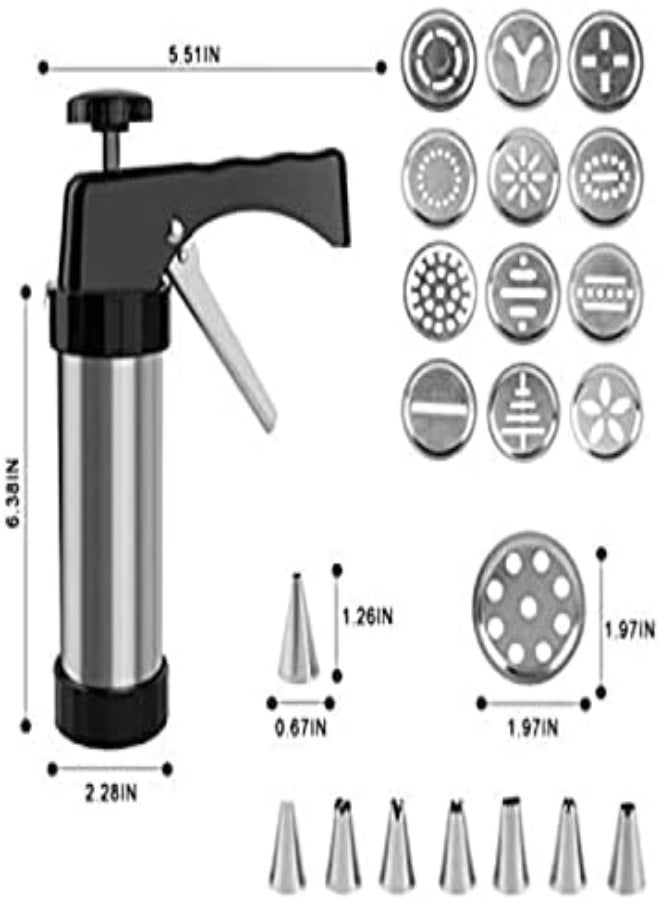 AKDC Cookie Press And Icing Set With Stainless Steel Disks Best Biscuit Maker Cookie Press Kit Includes 13 Cookie Disc Shapes 8 Icing Nozzles  - Image 3