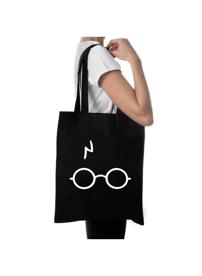 Clapcart Black Canvas Tote Bag for Women | Printed Multipurpose Cotton Zipper Bags | Cute Hand Bag for Girls (Chasma Art Print) - Image 2