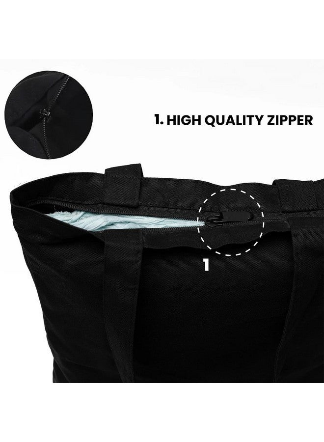 Clapcart Black Canvas Tote Bag for Women | Printed Multipurpose Cotton Zipper Bags | Cute Hand Bag for Girls (Chasma Art Print) - Image 5