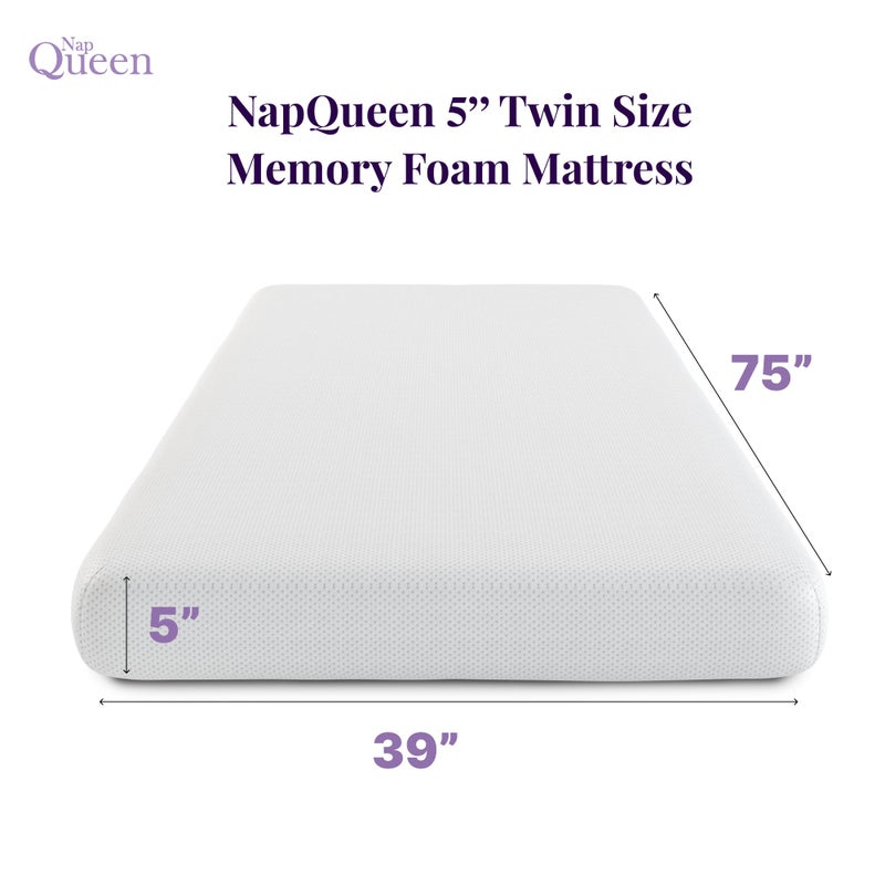 NapQueen 5 Inch Twin Memory Foam Mattress, Medium Feel, CertiPUR-US Certified, Bed in a Box, Breathable Soft Fabric Cover, White - Image 3