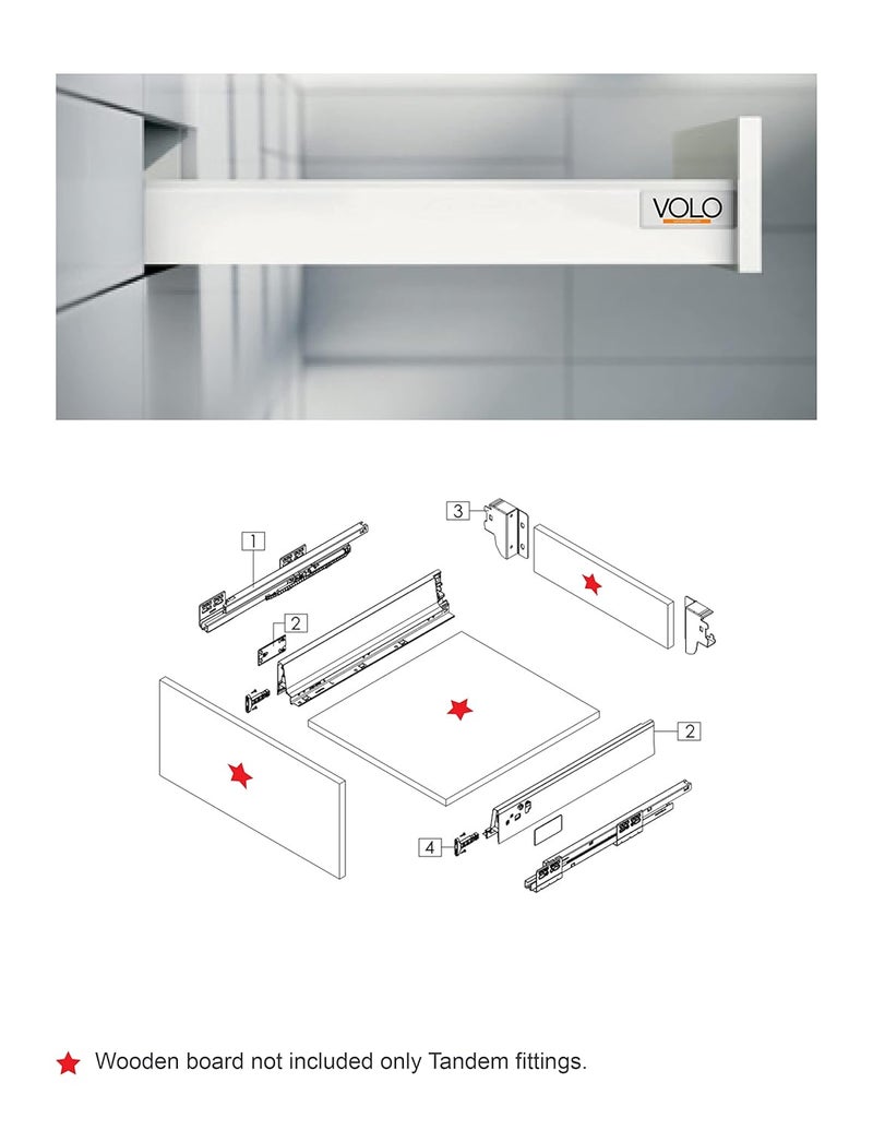 Volo Soft Close Tandem Drawer Box For Kitchen, innotech basket for modular kitchen/Soft Close Drawer Metal Drawer System with Load Capacity Upto 40 Kg, 500mm/20" (Height-4") (White) - Image 2