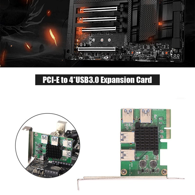 PCI-E X4 to USB3.0 Graphics Card Adapter Board Graphics Card Extension Cable Expansion Card with 4 USB3.0 Interfaces - Image 3