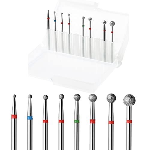 ERUIKA 8Pcs Ball Diamond Drill bits Set, 3/32'' Cuticle Clean Ball Head Nail Bit for Electric Machine, Nail File Gel Polishing Head Acrylic Manicure Pedicure Cuticle Tools(8PCS) - Image 1
