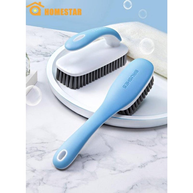 2 Pack Household Bristle Cleaning Brush, Stain Removal Carpet Brush, Shoe Brush Supplies Set with Comfort Grip for Cleaning Carpets Sneakers Clothes, Blue - Image 1