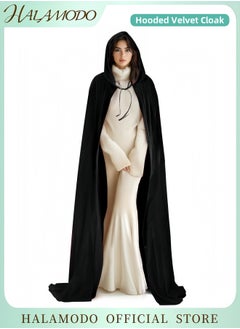 HALAMODO Unisex Hooded Velvet Cloak Cape Long Renaissance Medieval Robe Witch Wizard Cosplay Costume for Adults  - Image 1