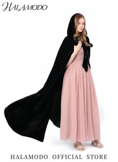 HALAMODO Unisex Hooded Velvet Cloak Cape Long Renaissance Medieval Robe Witch Wizard Cosplay Costume for Adults  - Image 4