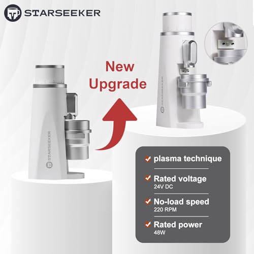 STARSEEKER مطحنة قهوة كهربائية بلازما ستارسيكر إيدج من الألمنيوم أوتوماتيكية لطحن حبوب القهوة للفرنش بريس والقهوة بالتنقيط والإسبريسو مع ضبط دقة قابل للإزالة ومنفذ شفط مغناطيسي مع كوب (أبيض) - Image 2