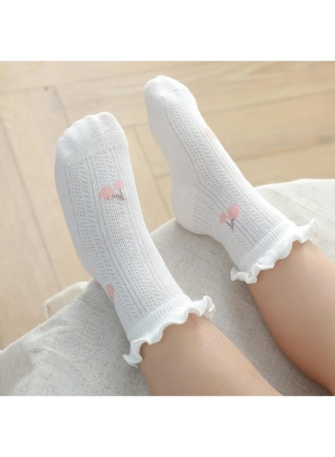 Baby Socks, 5 Pcs Toddlers Ruffle Socks, Multi-Patterned Floral Heart Bow Tie Cute Cotton Crew Socks, Anti-slip Socks Cute Knee High Socks, Newborn Crew Cotton Long Socks - Image 2
