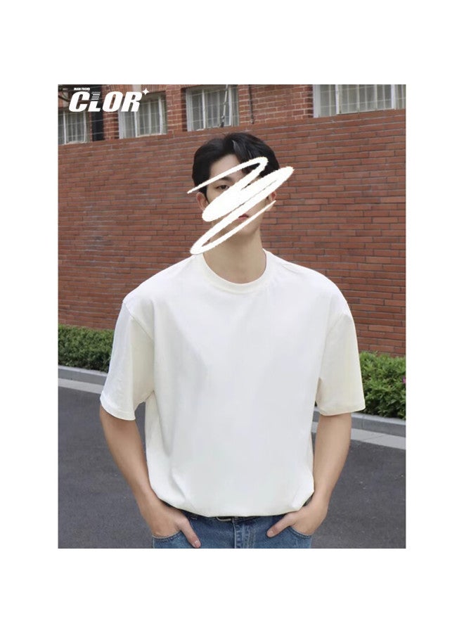 Clor Solid Color Heavyweight Short Sleeve T-shirt Men's Summer Casual Top Women's Thin Loose Bottoming Shirt Ct01 White L - Image 1