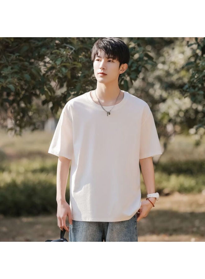 Clor Solid Color Heavyweight Short Sleeve T-shirt Men's Summer Casual Top Women's Thin Loose Bottoming Shirt Ct01 White L - Image 4